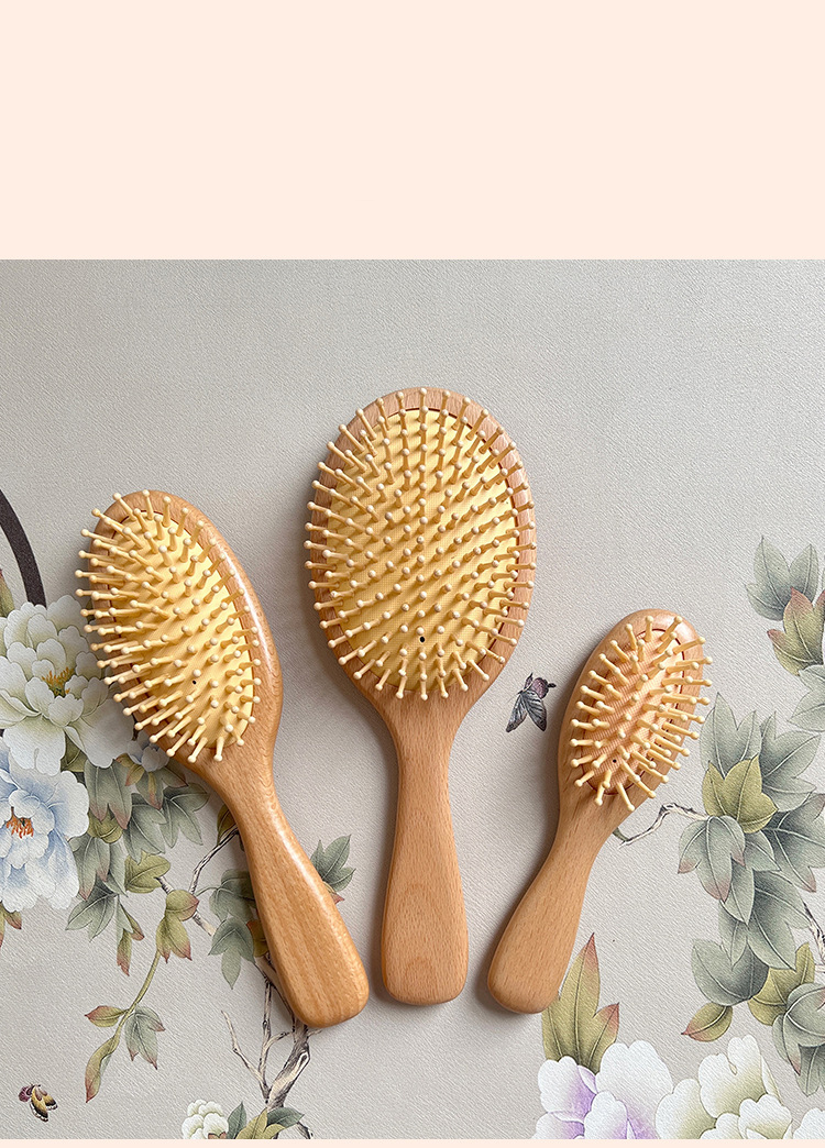 Beautichen Набор для укладки волос с массажной деревянной щёткой, амортизирующей подушечкой, детской щёткой, антистатической, не запутывающейся, для создания объёма и укладки волос