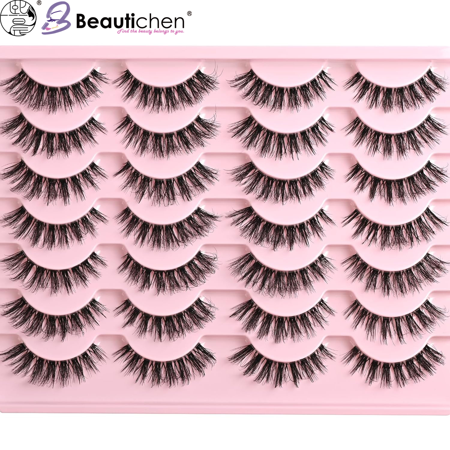 Beautichen Накладные ресницы из синтетического волокна — густые, объёмные, с естественным завитком, для повседневного и сценического макияжа