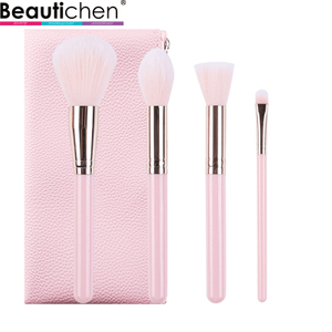 Beautichen Набор мини-кистей для макияжа — 4 шт., розовые ручки с серебристым креплением