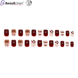 Beautichen рождественские накладные ногти с Санта-Клаусом, оленями и клетчатым дизайном, 24 шт, пресс‑он, съёмные