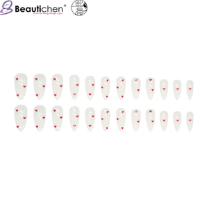 Beautichen — набор из 12 накладных ногтей с белой основой и красными сердечками, романтичный стиль
