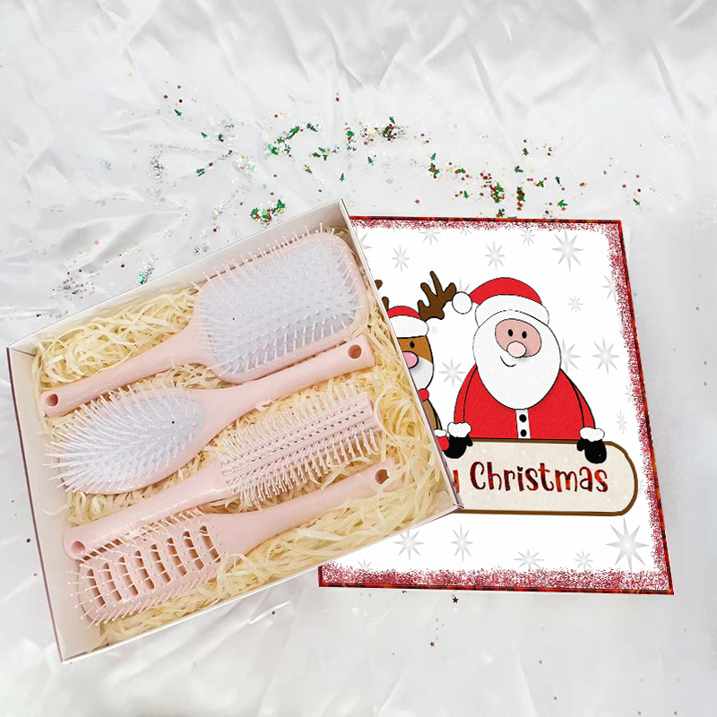 Beautichen Рождественский подарочный набор расчёсок — 4 шт., компактные щётки для волос: скелетная, овальная массажная, расчёска для завивки и вентиляционная