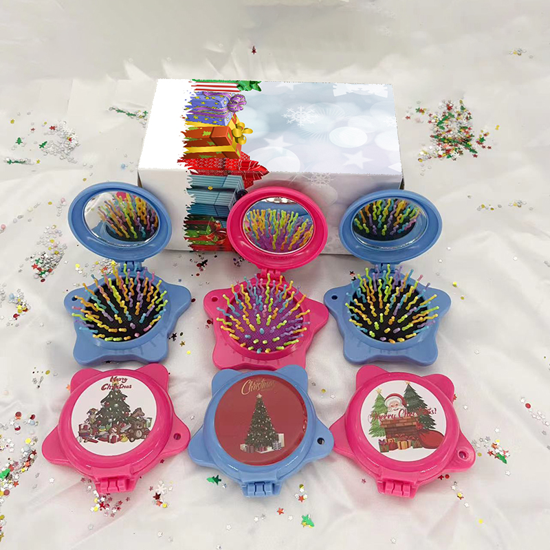 Beautichen Рождественский подарочный набор детских расчёсок — 6 мини расчёски в форме звезды с зеркалом, массажные щётки для волос