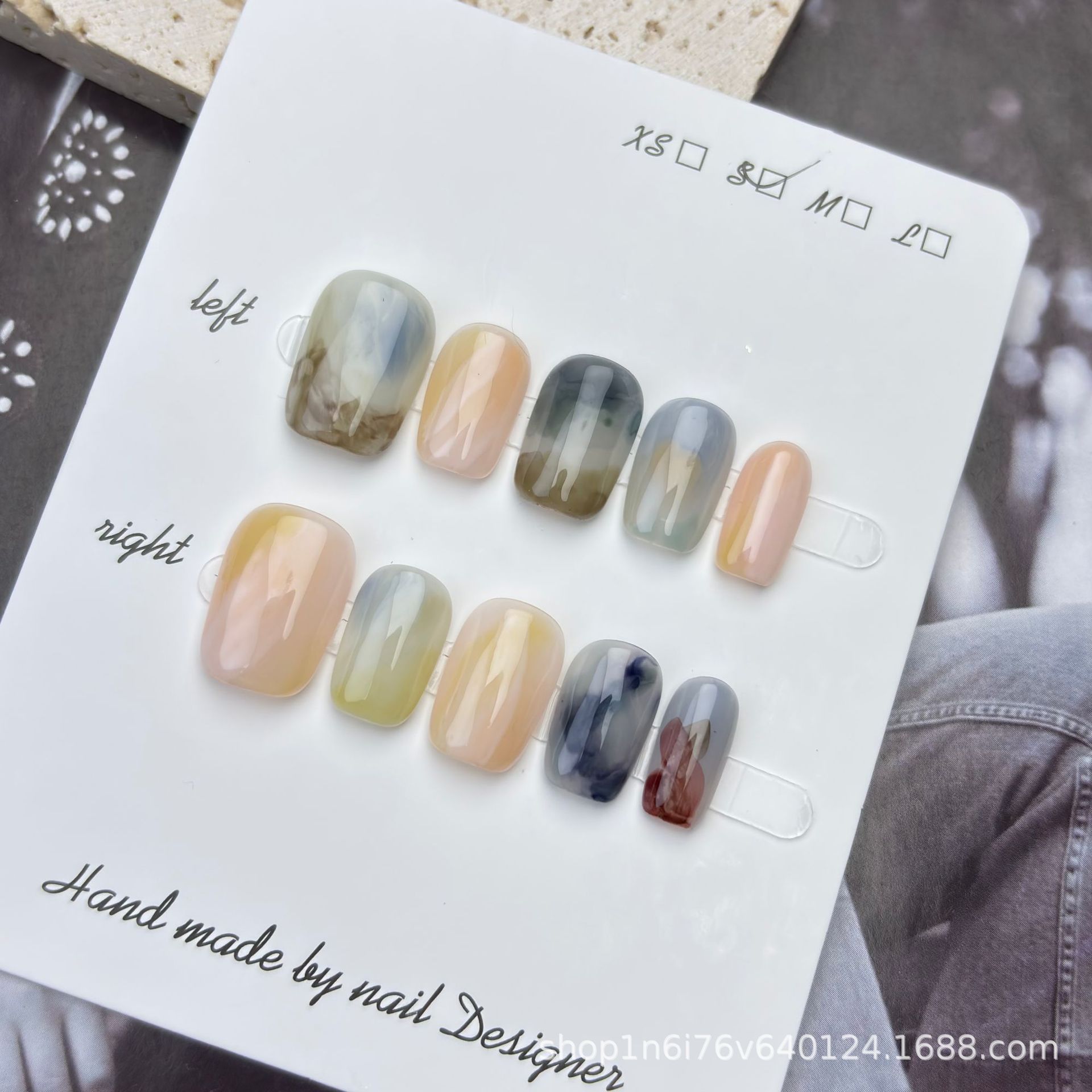 Beautichen — набор из 10 накладных ногтей ручной работы с мраморным и градиентным дизайном, размер S
