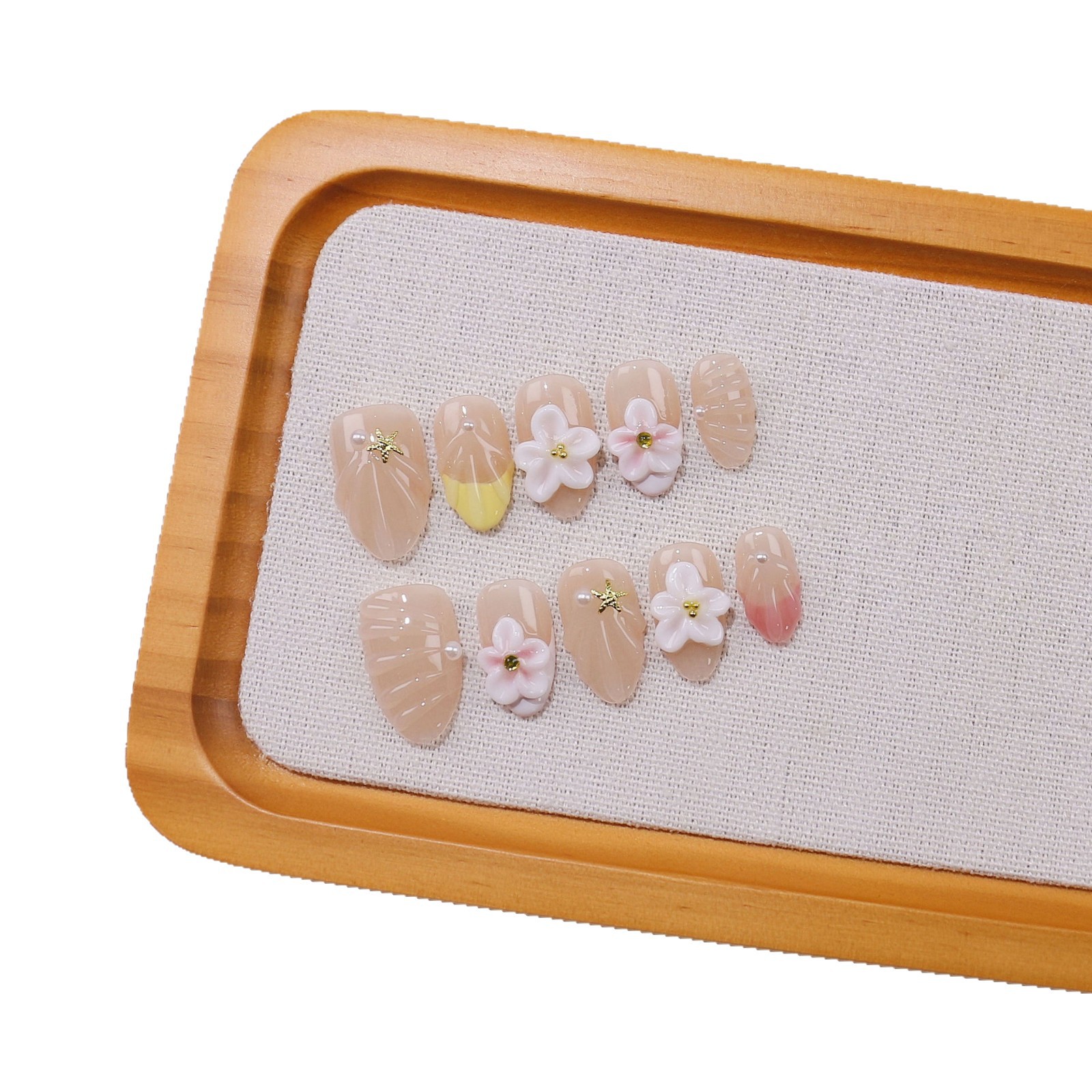 Beautichen накладные ногти с цветами и жемчугом, 10 шт