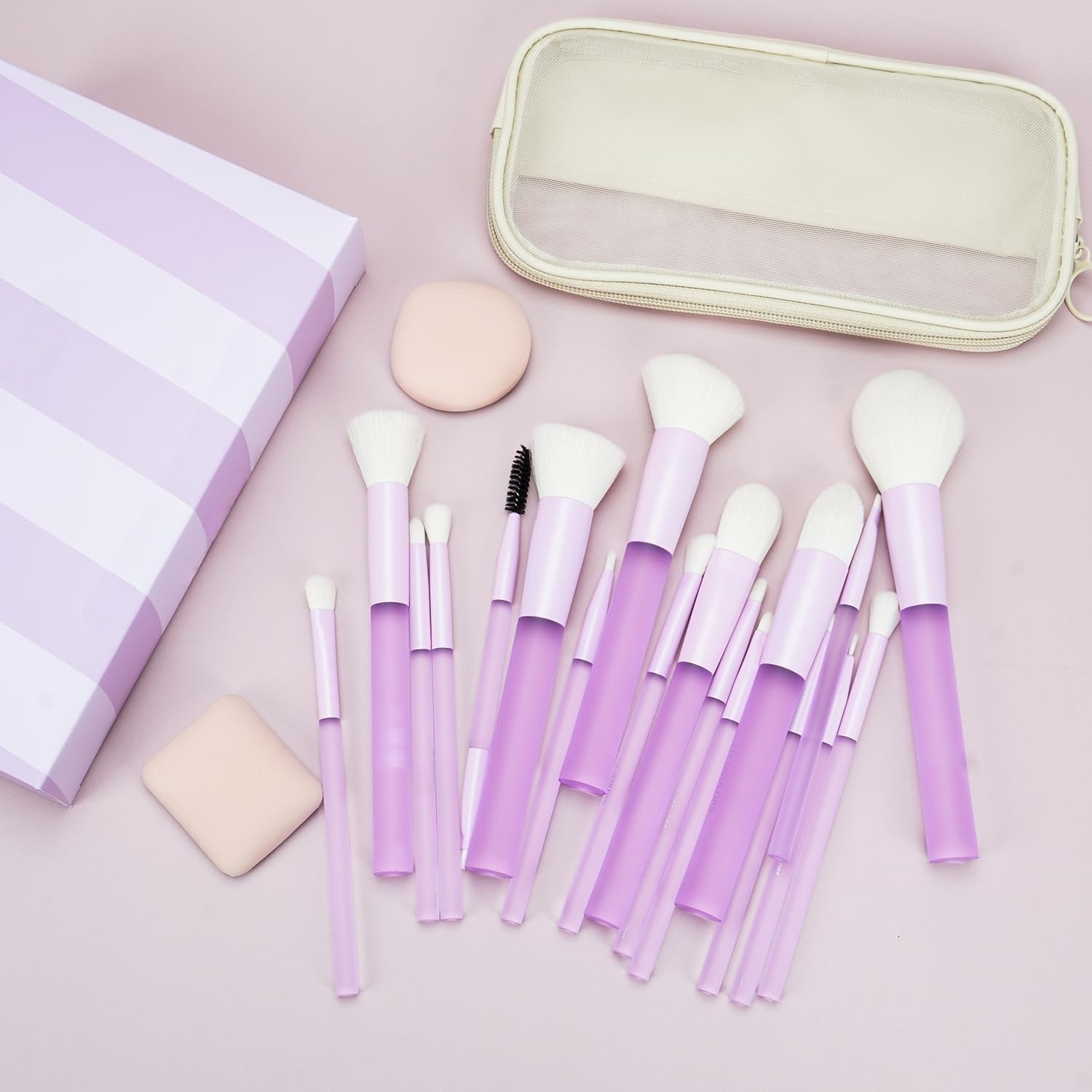Beautichen Набор кистей для макияжа с косметичкой — 14 шт., комплект для лица и глаз со спонжами
