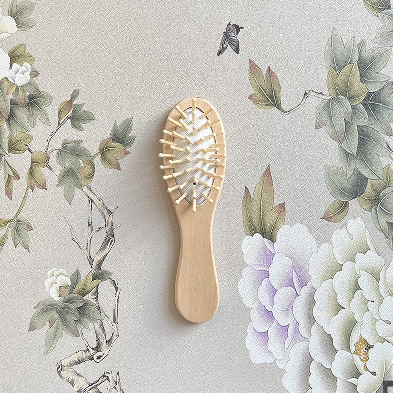 Beautichen Амортизационная щётка с подушечкой для массажа головы, портативная деревянная щётка из ивы, антистатическая, компактная щётка-подушечка