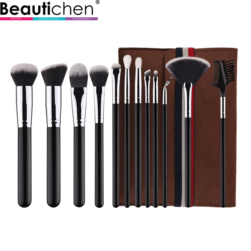 Beautichen Набор из 12 кистей для макияжа — серебристо-черный, синтетический ворс