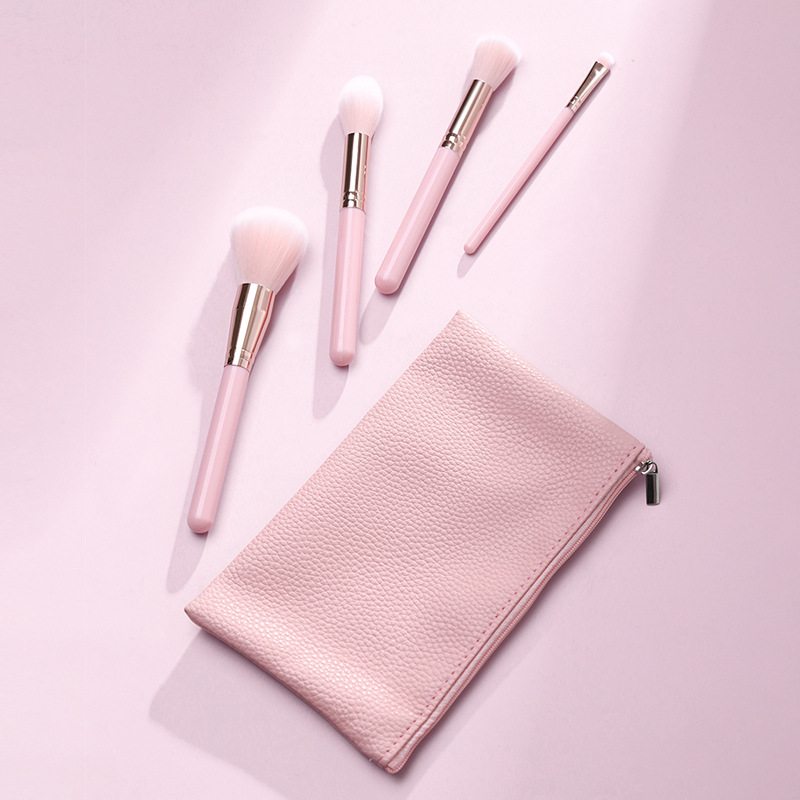 Beautichen Набор мини-кистей для макияжа — 4 шт., розовые ручки с серебристым креплением