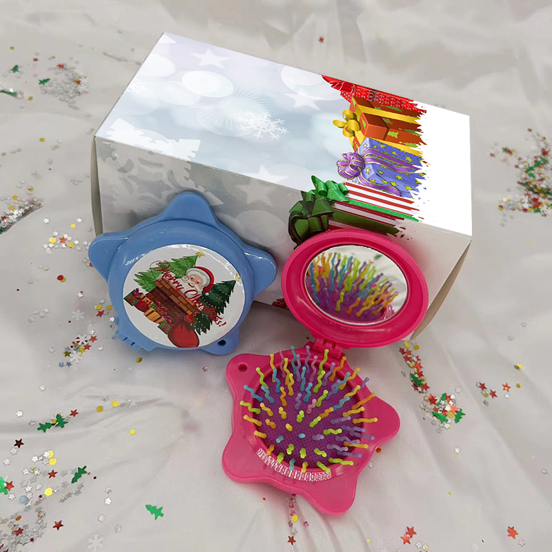 Beautichen Рождественский подарочный набор детских расчёсок — 6 мини расчёски в форме звезды с зеркалом, массажные щётки для волос