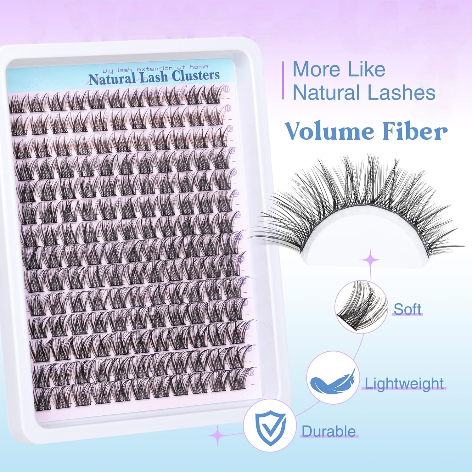 Beautichen Пучковые накладные ресницы для домашнего наращивания DIY — Natural Lash Clusters, одиночные кластеры с эффектом естественного роста, ассорти длин
