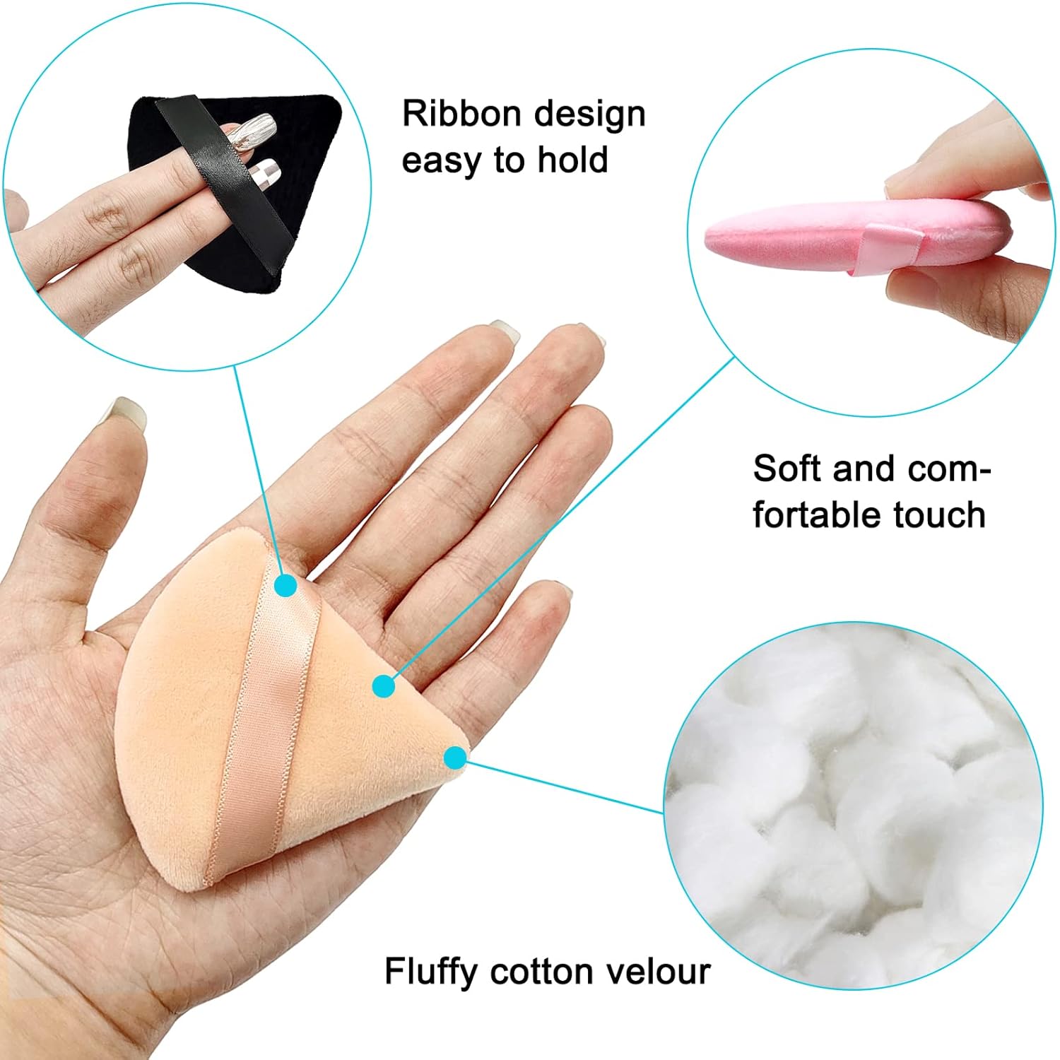 Beautichen набор треугольных пуховок — 6 шт. бархатные спонжи для пудры, контуринга и румян, двухсторонние мягкие косметические подушки