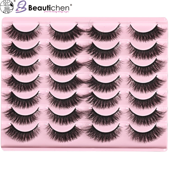 Beautichen Набор накладных ресниц — 20 пар натуральных 3D ресниц, лёгкий объём, тонкая лента, для повседневного и вечернего макияжа