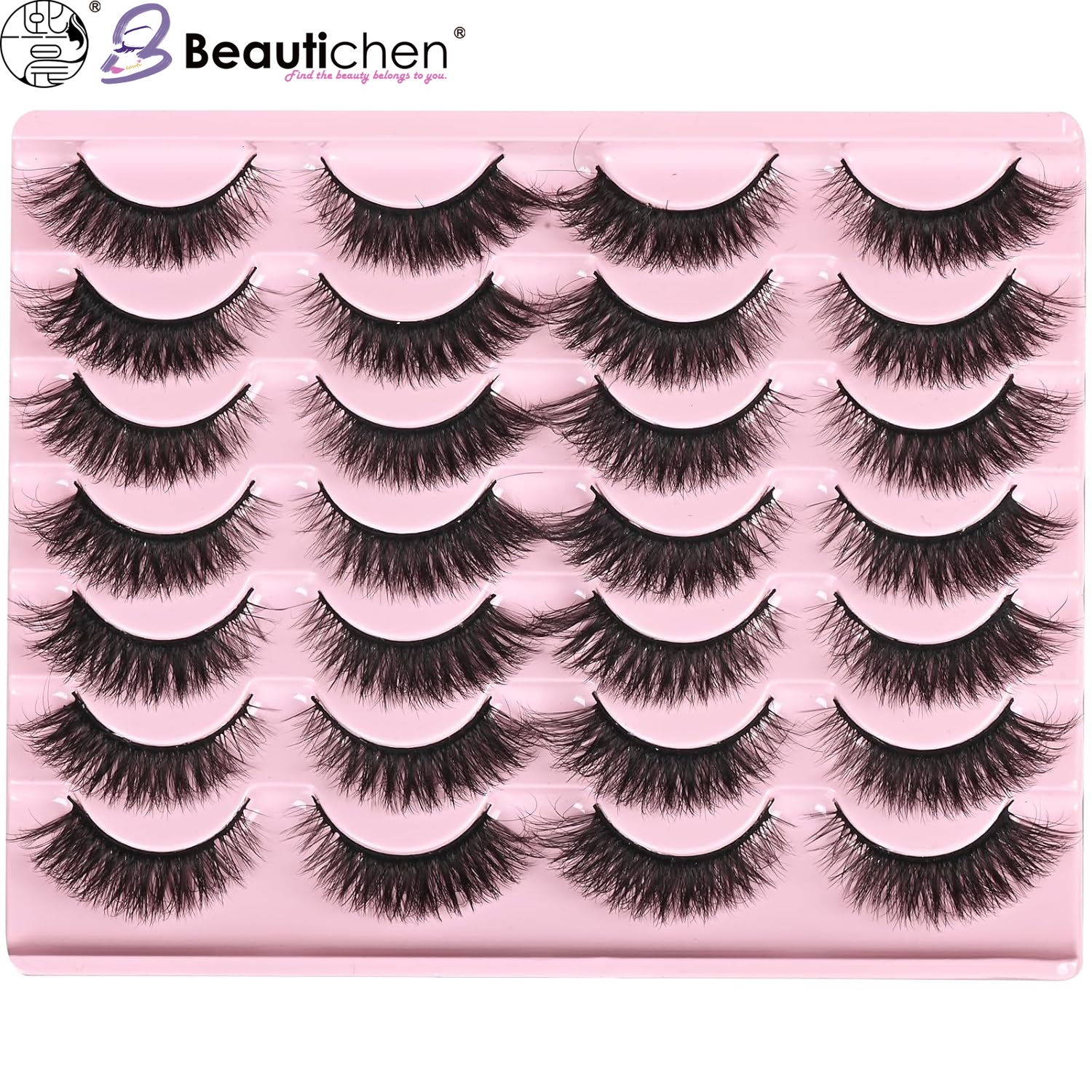 Beautichen Набор накладных ресниц — 20 пар натуральных 3D ресниц, лёгкий объём, тонкая лента, для повседневного и вечернего макияжа