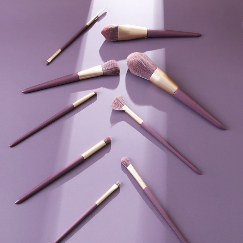 Beautichen Набор кистей для макияжа — 9 шт., фиолетовый градиент, золотой феррул, мягкий синтетический ворс