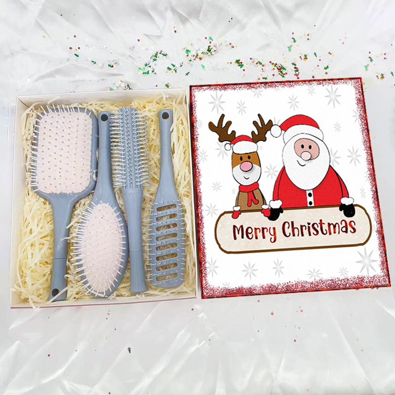 Beautichen Рождественский подарочный набор расчёсок — 4 шт., компактные щётки для волос: скелетная, овальная массажная, расчёска для завивки и вентиляционная