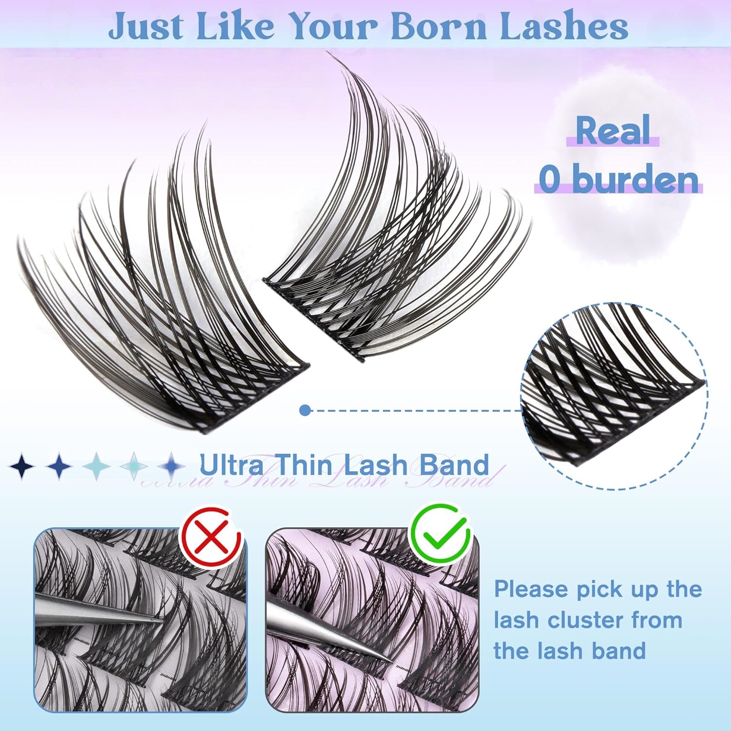 Beautichen Пучковые накладные ресницы для домашнего наращивания DIY — Natural Lash Clusters, одиночные кластеры с эффектом естественного роста, ассорти длин