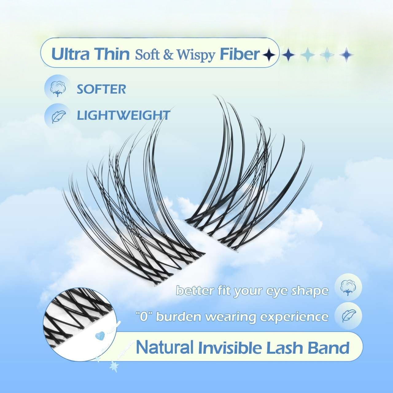 Beautichen Пучковые накладные ресницы для домашнего наращивания DIY — Natural Lash Clusters 8–16 мм, одиночные кластеры с натуральным изгибом