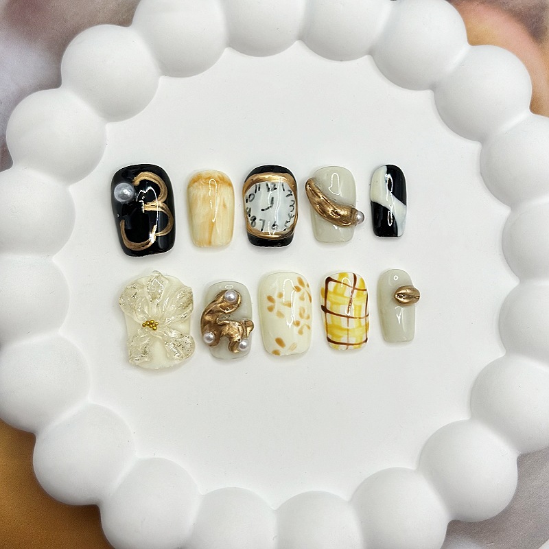 Beautichen: 10 шт. высококачественные короткие накладные ногти с рисунком, квадратной и круглой формы