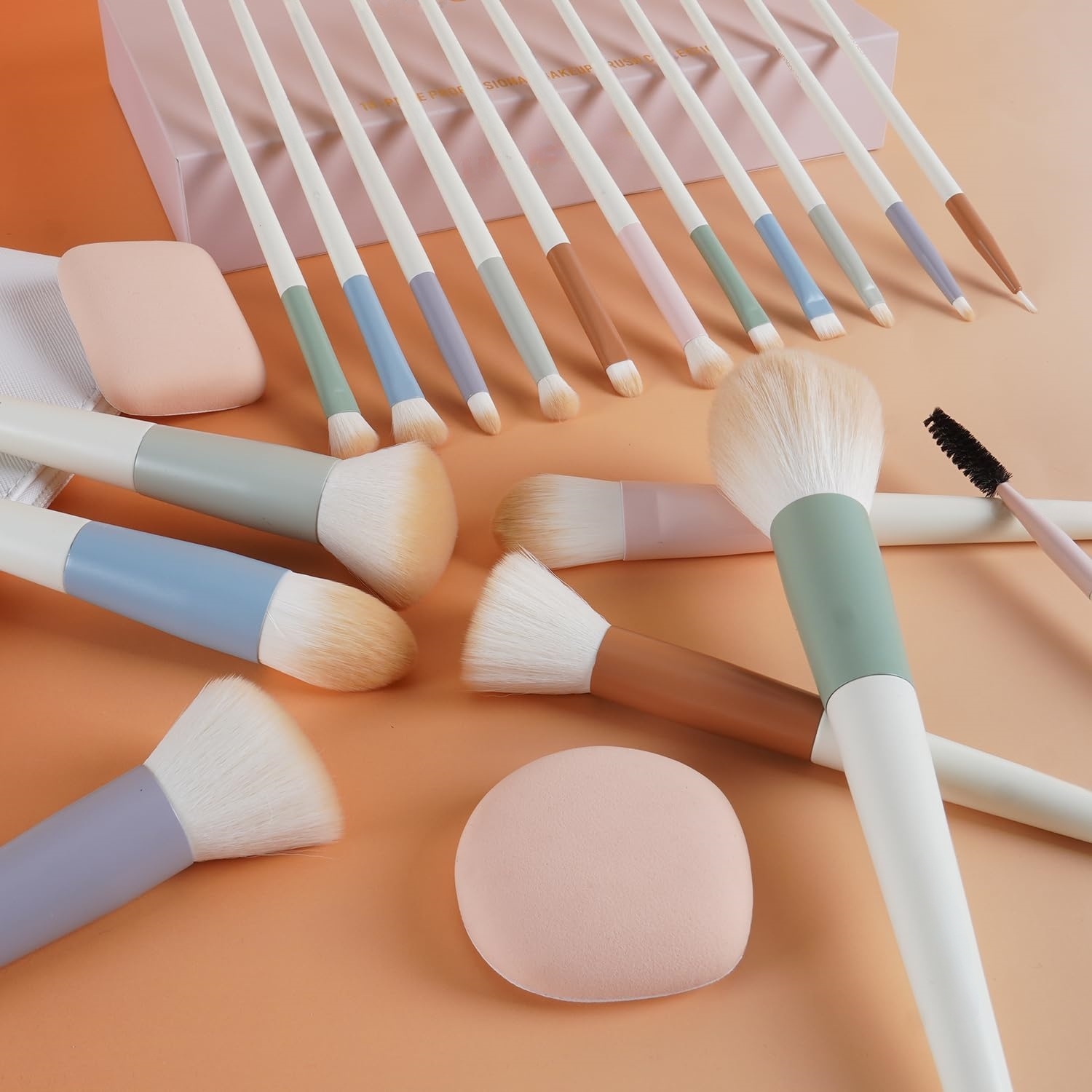 Beautichen набор кистей для макияжа с косметичкой и спонжем — пастельный дизайн, 16 шт.