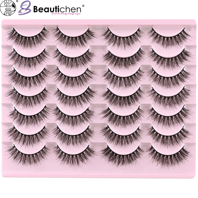 Beautichen Набор накладных ресниц — 20 пар, густые и объемные, перекрёстное плетение, мягкое синтетическое волокно, естественный эффект, для повседневного и вечернего макияжа