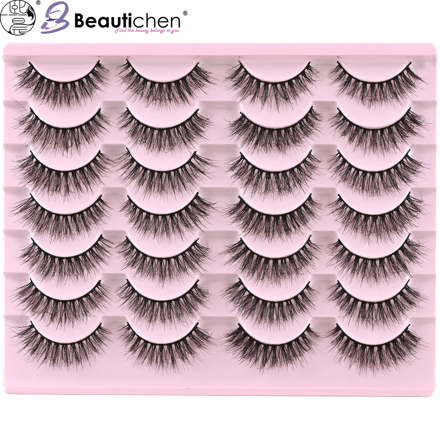 Beautichen Набор накладных ресниц — 20 пар, густые и объемные, перекрёстное плетение, мягкое синтетическое волокно, естественный эффект, для повседневного и вечернего макияжа