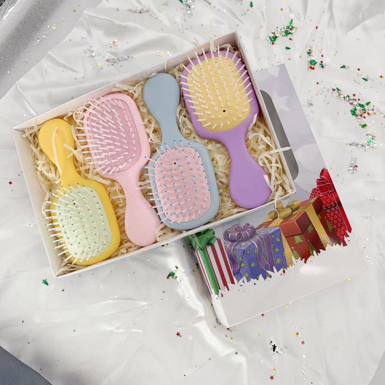 Beautichen Рождественский подарочный набор расчесок — 4 шт., мини массажные расчески с воздушной подушкой в форме листа