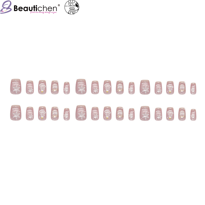 Beautichen зимние накладные ногти с эффектом кошачьего глаза, снежинками и звёздами, 30 шт, съёмные