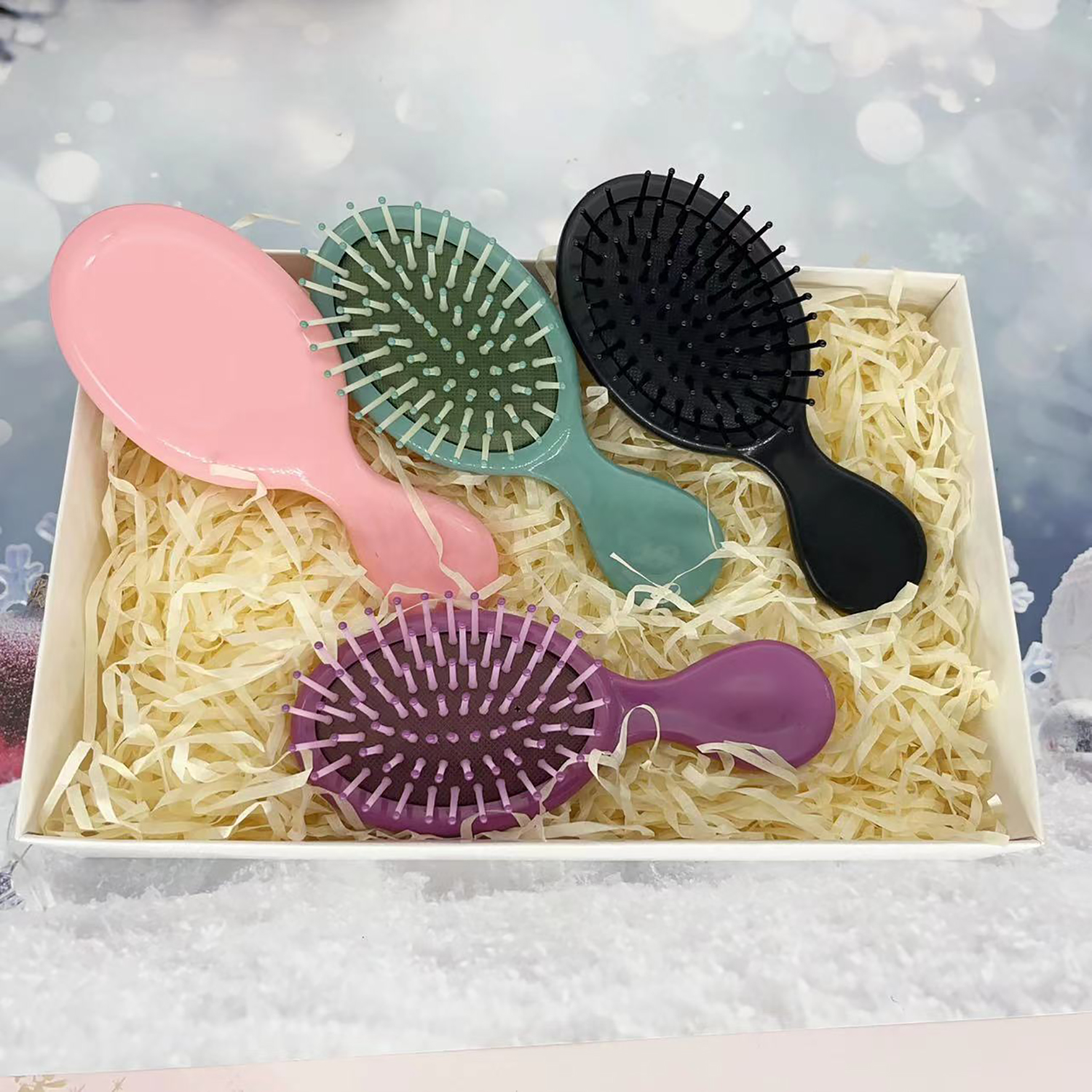 Beautichen Рождественский подарочный набор расчёсок — 4 мини расчёски-листочки с воздушной подушкой, компактные массажные щётки для волос