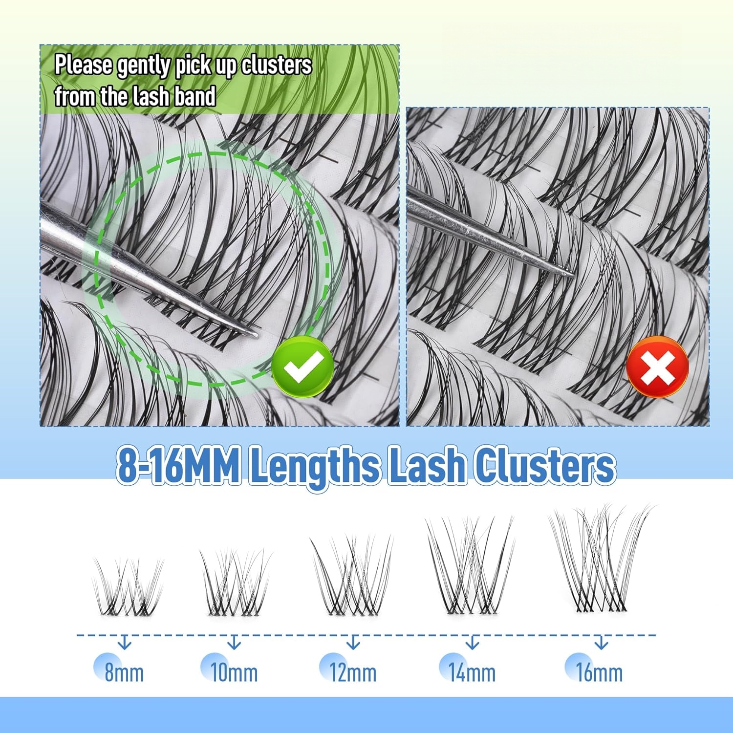 Beautichen Пучковые накладные ресницы для домашнего наращивания DIY — Natural Lash Clusters 8–16 мм, одиночные кластеры с натуральным изгибом