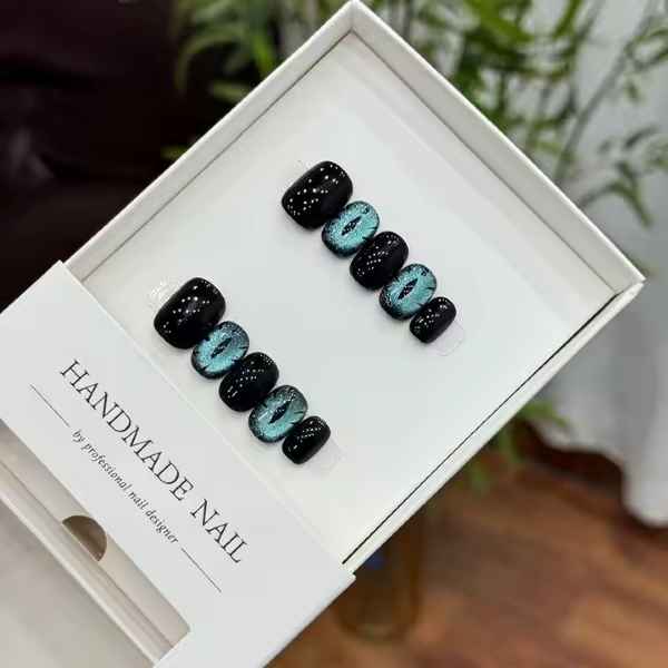 Beautichen — набор из 10 накладных ногтей с эффектом «кошачий глаз» и мраморным дизайном, ручная работа