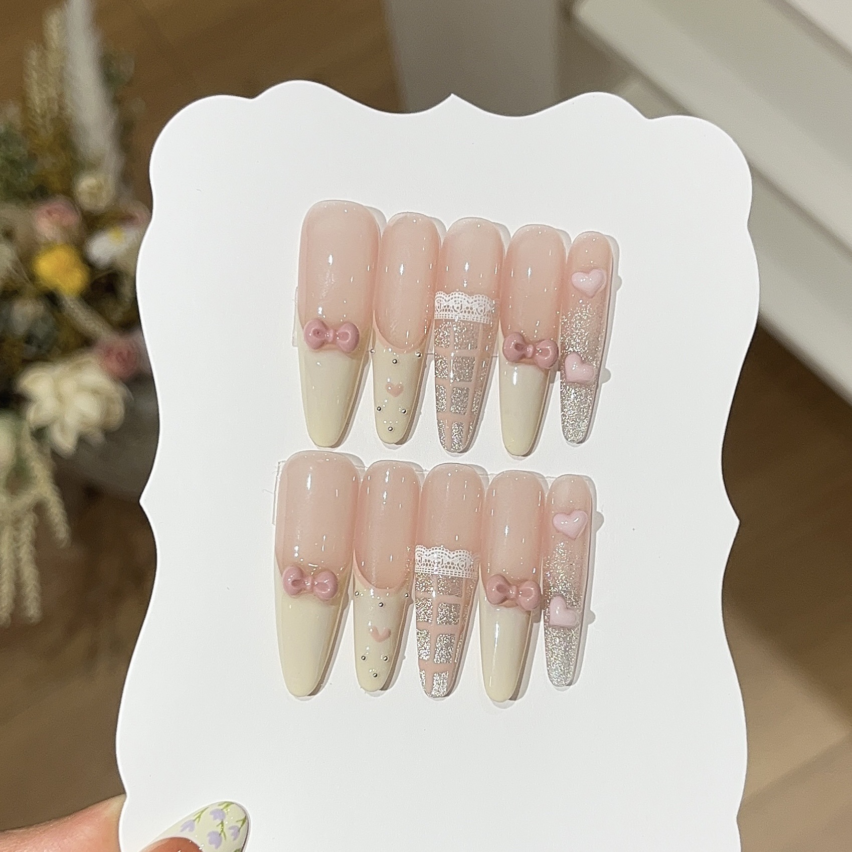 Beautichen накладные ногти с бантиками и сердечками, 10 шт