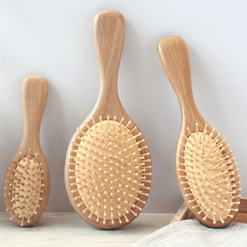 Beautichen Набор для укладки волос с массажной деревянной щёткой, амортизирующей подушечкой, детской щёткой, антистатической, не запутывающейся, для создания объёма и укладки волос