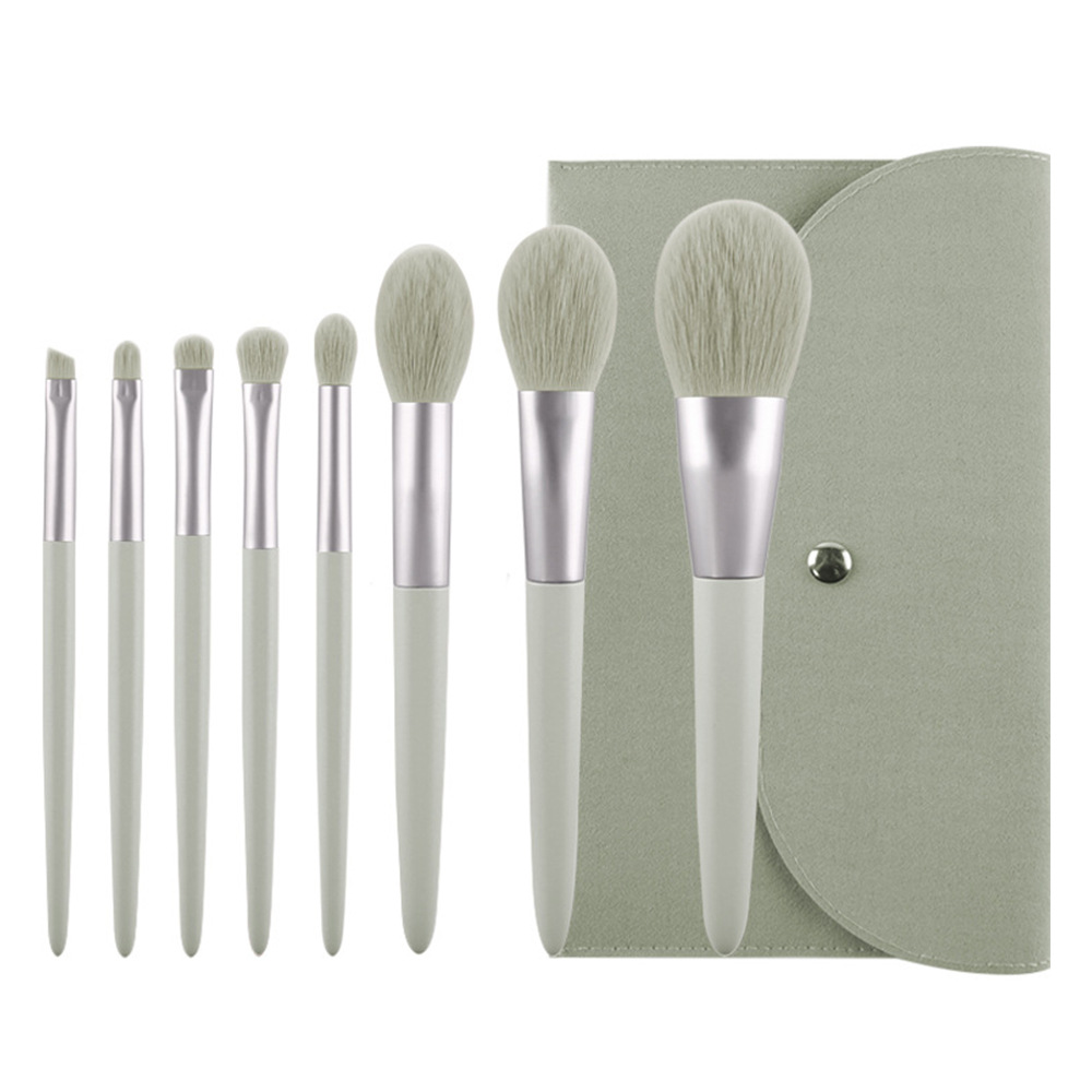 Beautichen Набор кистей для макияжа — 8 шт., светлые кисти с белым ворсом и розовым бархатным чехлом