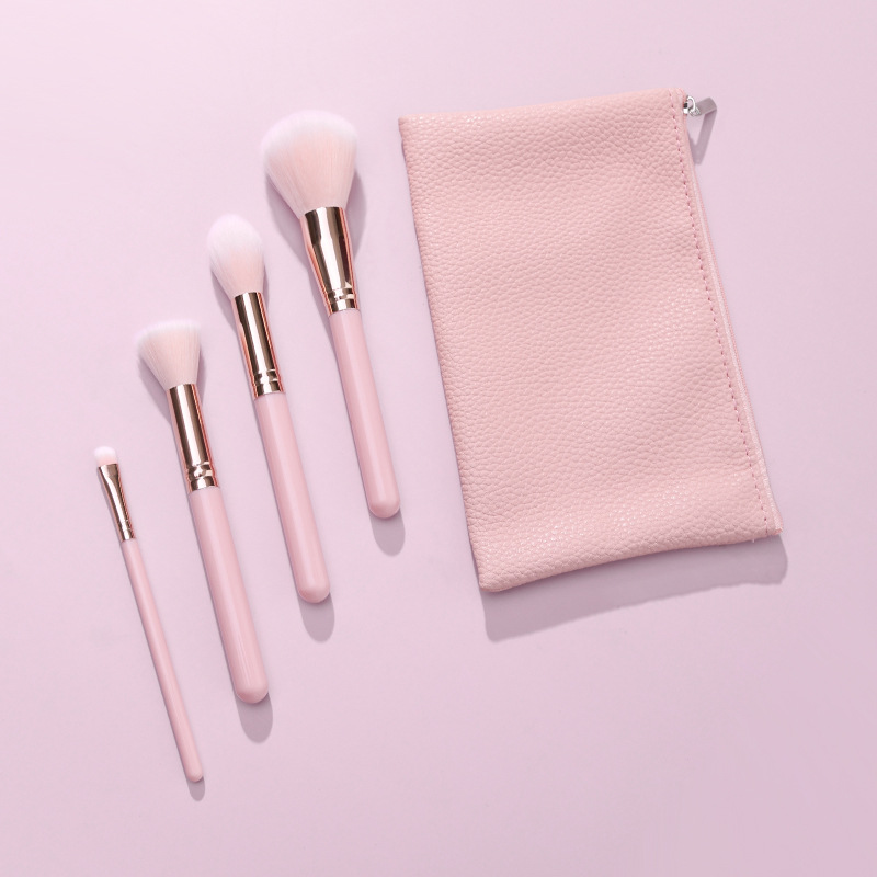 Beautichen Набор мини-кистей для макияжа — 4 шт., розовые ручки с серебристым креплением