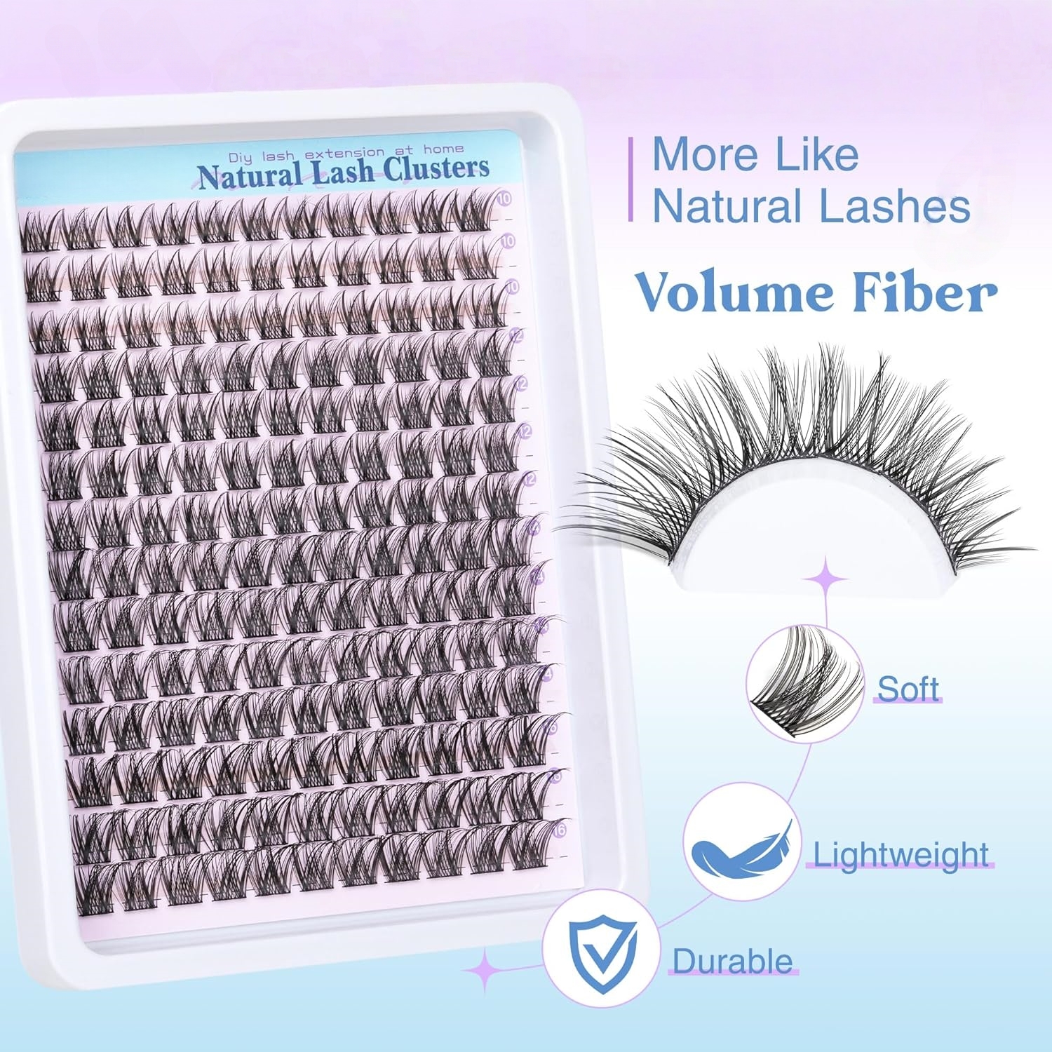 Beautichen Набор пучковых ресниц для домашнего наращивания DIY — Natural Lash Clusters, одиночные кластеры разной длины