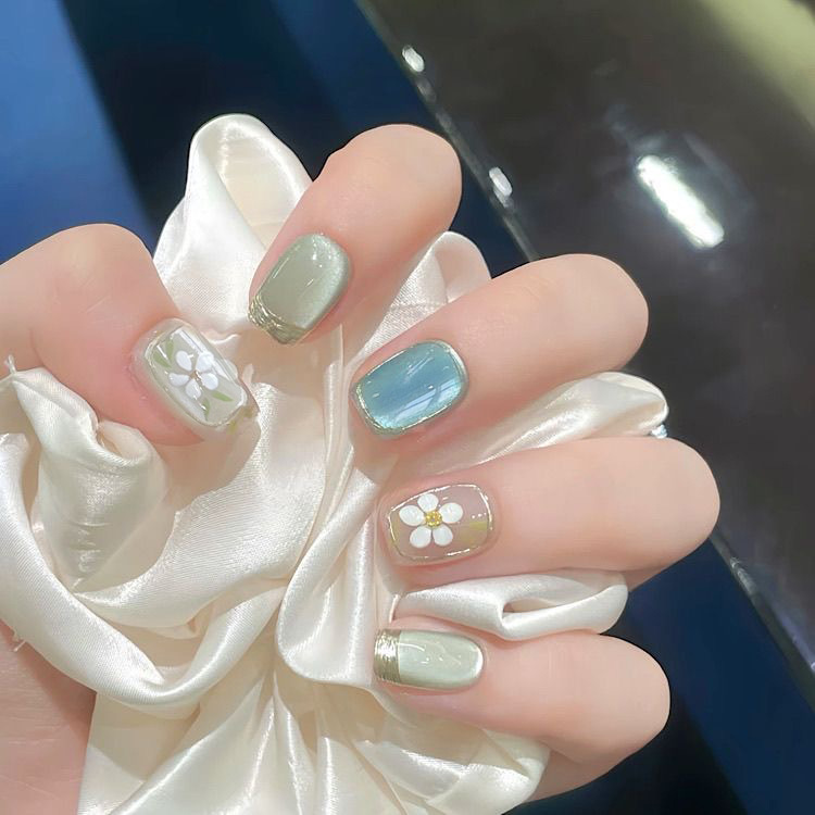 Beautichen накладные ногти с цветочным дизайном и блёстками, 10 шт