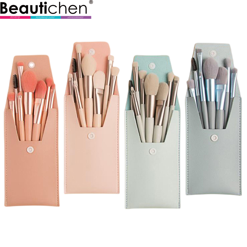 Beautichen набор кистей для макияжа — 8 шт., с кожаным футляром, мягкие, универсальные для лица и глаз