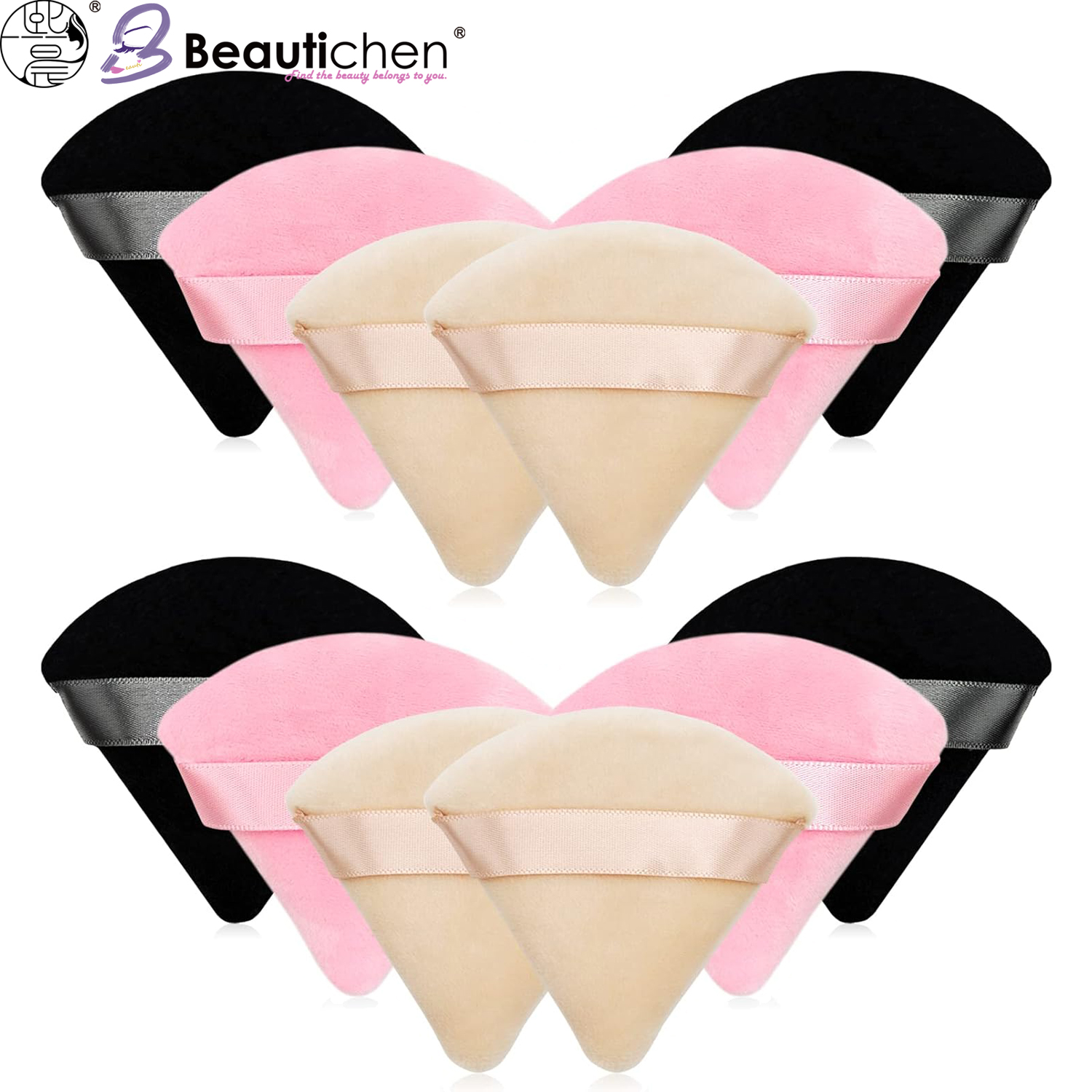 Beautichen набор треугольных пуховок — 6 шт. бархатные спонжи для пудры, контуринга и румян, двухсторонние мягкие косметические подушки