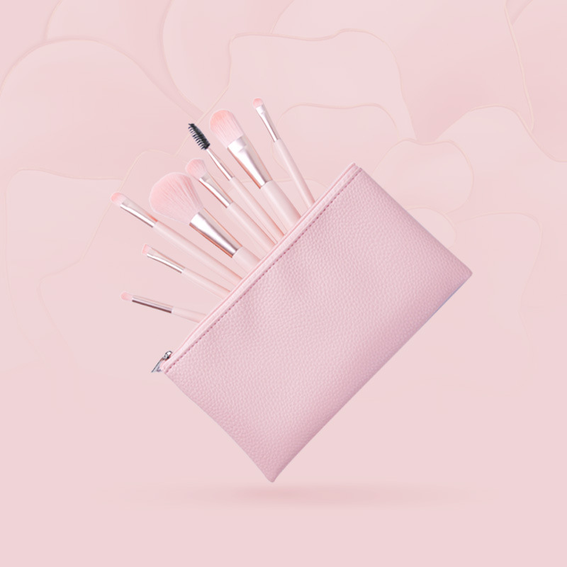 Beautichen Набор кистей для макияжа — 8 шт., розовые ручки с серебристым креплением