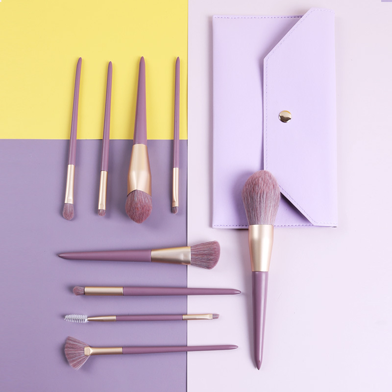 Beautichen Набор кистей для макияжа — 9 шт., фиолетовый градиент, золотой феррул, мягкий синтетический ворс