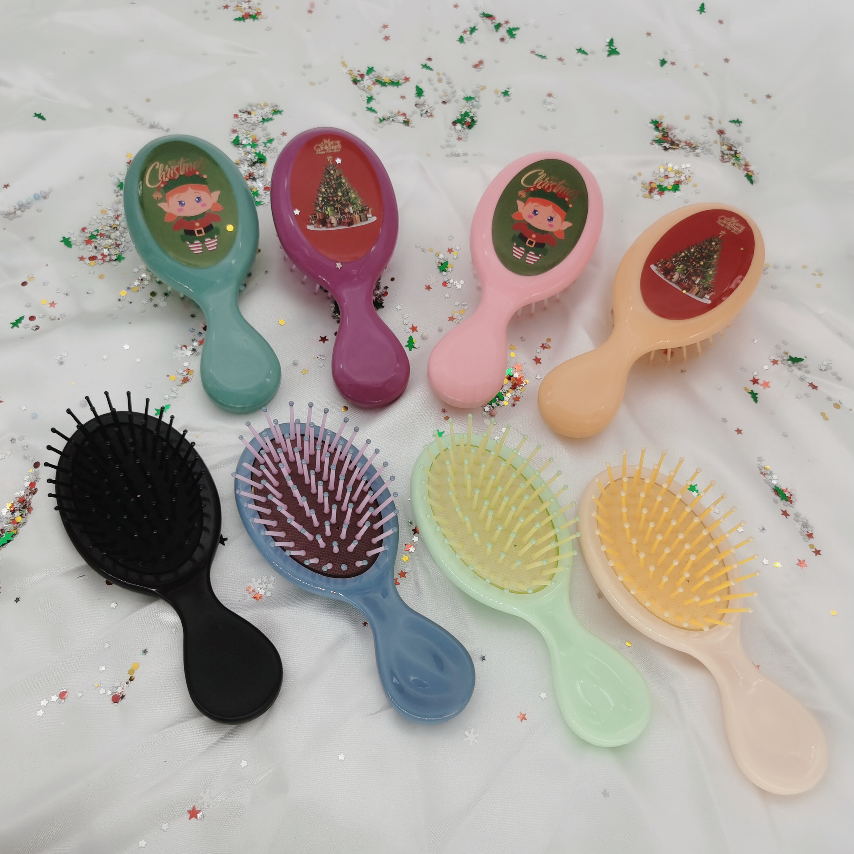 Beautichen Рождественский подарочный набор расчёсок — 5 мини овальных расчёсок с воздушной подушкой, компактные массажные щётки для волос