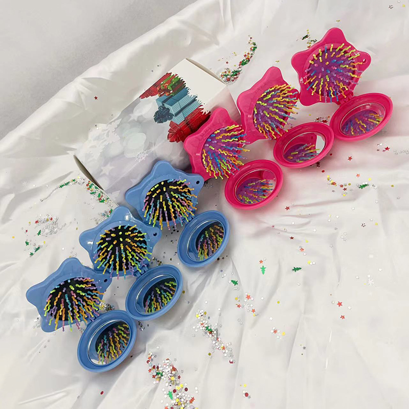 Beautichen Рождественский подарочный набор детских расчёсок — 6 мини расчёски в форме звезды с зеркалом, массажные щётки для волос