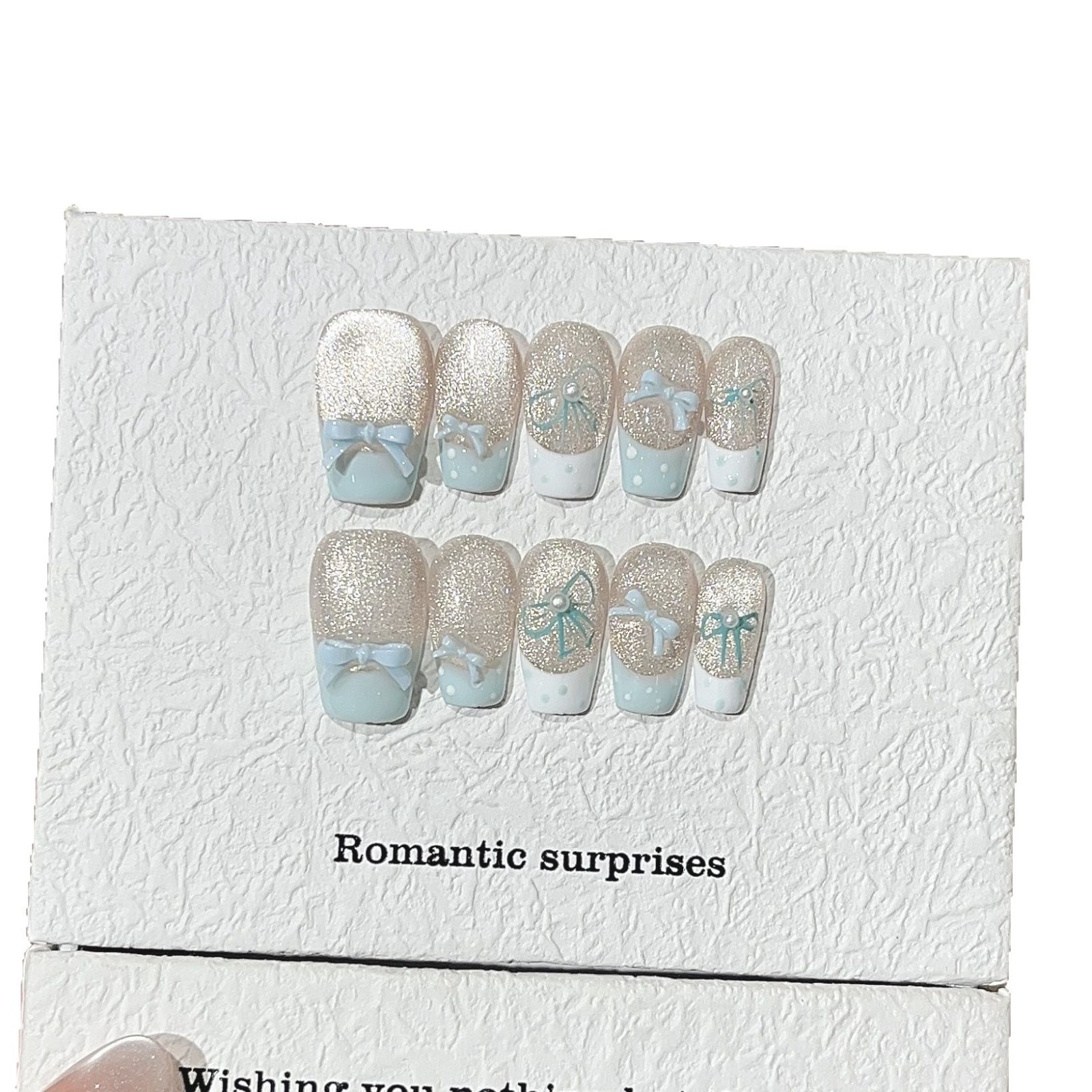 Beautichen накладные ногти с бантиками и блёстками, 10 шт