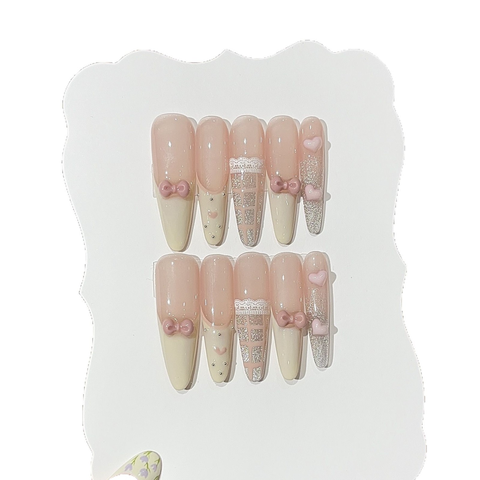 Beautichen накладные ногти с бантиками и сердечками, 10 шт