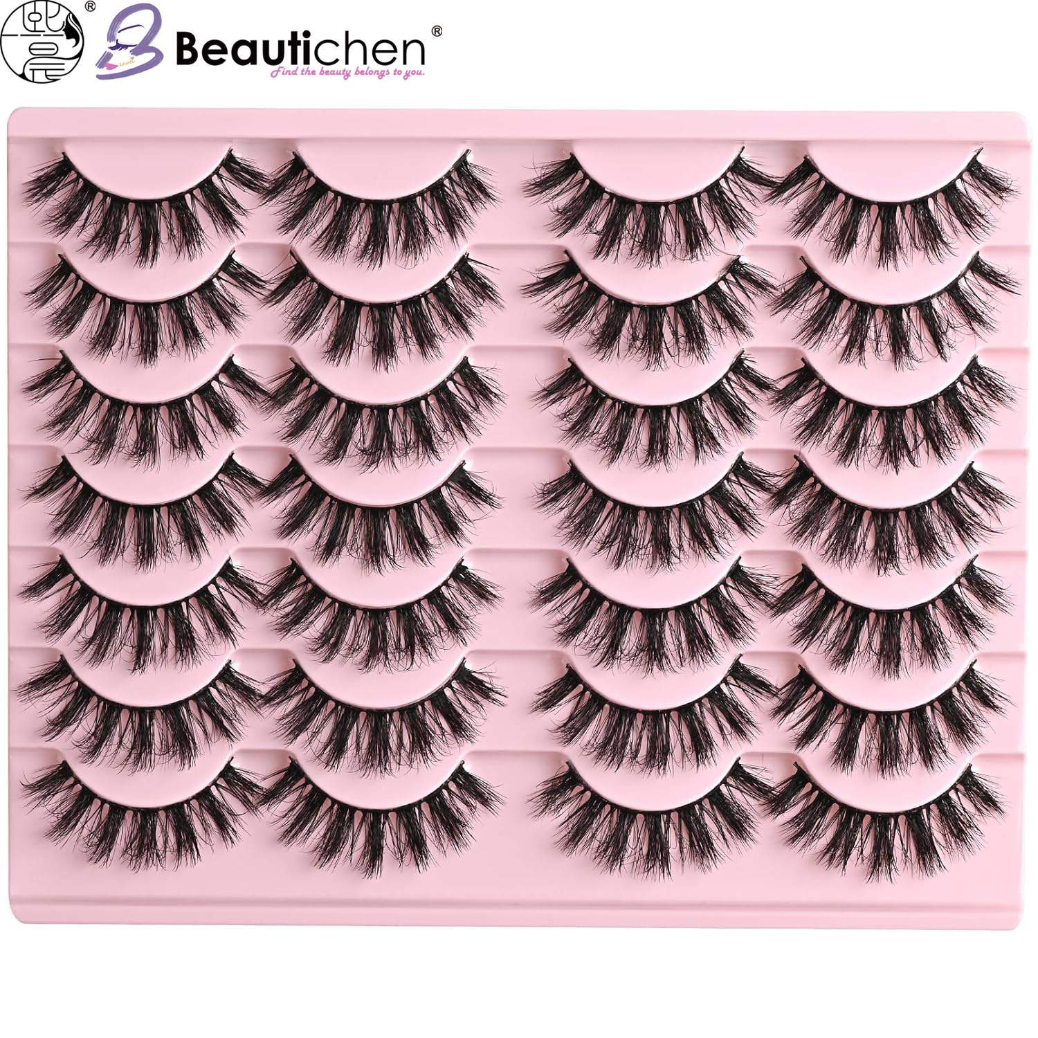 Beautichen Набор накладных ресниц — 20 пар, удлиняющий и объёмный эффект, натуральный изгиб, мягкое волокно, для дневного и лёгкого европейского макияжа