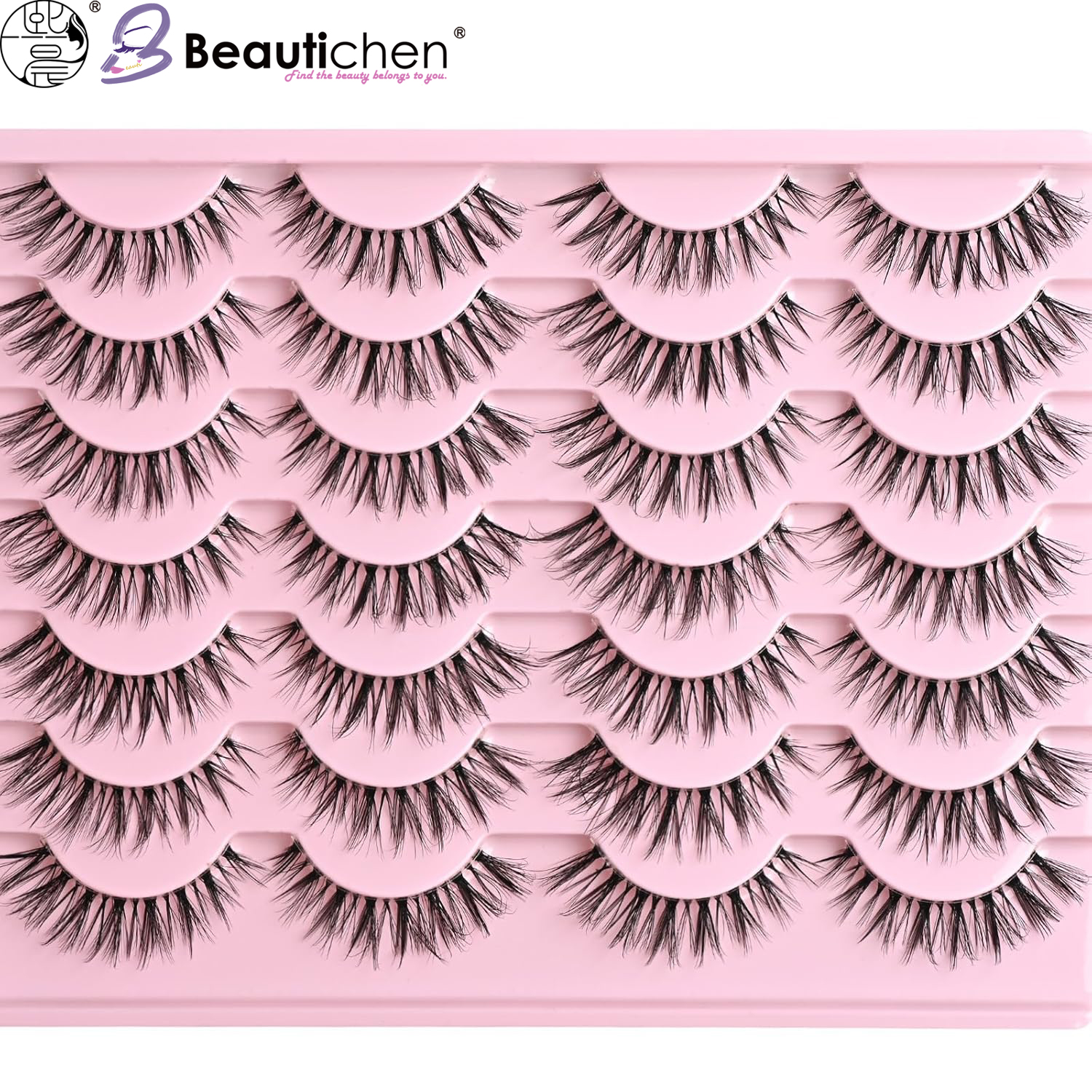 Beautichen Накладные ресницы с многорядным веерным эффектом — объёмные, завитые, с прозрачной леской, для выразительного сценического и акцентного макияжа