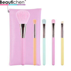 Beautichen Набор из 5 мини-кистей для макияжа с розовым чехлом — разноцветные ручки, мягкий синтетический ворс