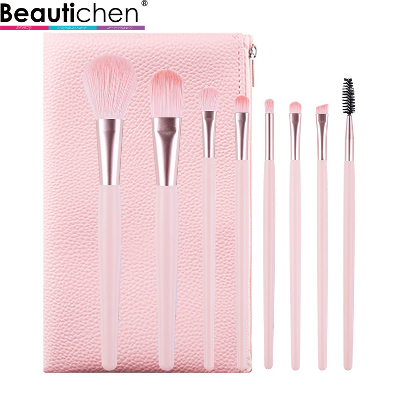 Beautichen Набор кистей для макияжа — 8 шт., розовые ручки с серебристым креплением