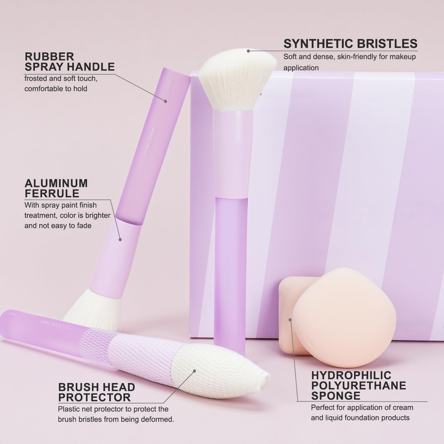 Beautichen Набор кистей для макияжа с косметичкой — 14 шт., комплект для лица и глаз со спонжами